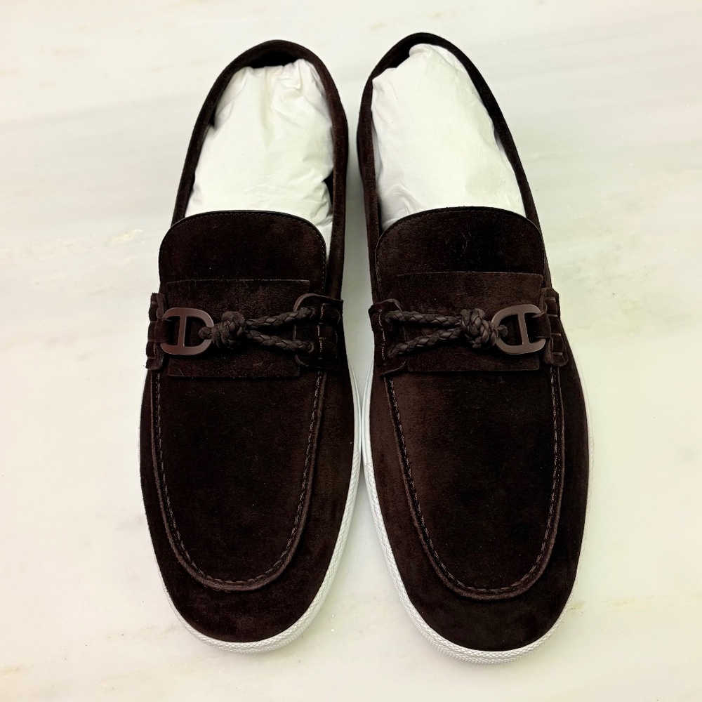 Beautiful Hermes Ignacio Suede Loafers in this season's chocolate brown